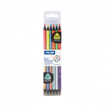 Milan Цветни моливи Triangular Bicolour Fluo-metal, 6 броя, 12 цвята