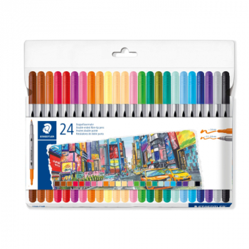 Флумастри Staedtler 3200, двувърхи, 20+4 цвята