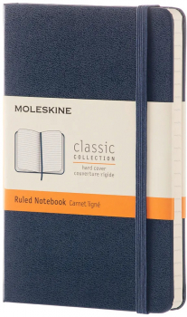 Джобен тефтер (бележник) с твърди корици Moleskine Classic – Син, линирани листа