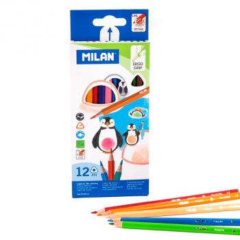 Триъгълни моливи Milan, 12 цвята 