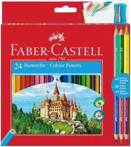 Faber-Castell моливи "Замък" 24 цвята + 6 допълнителни цвята + острилка